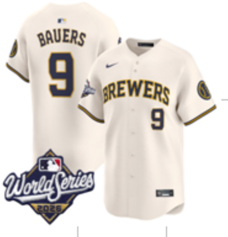 Women Milwaukee Brewers #9 Bauers cream Nike 2026 World Series jersey 102101